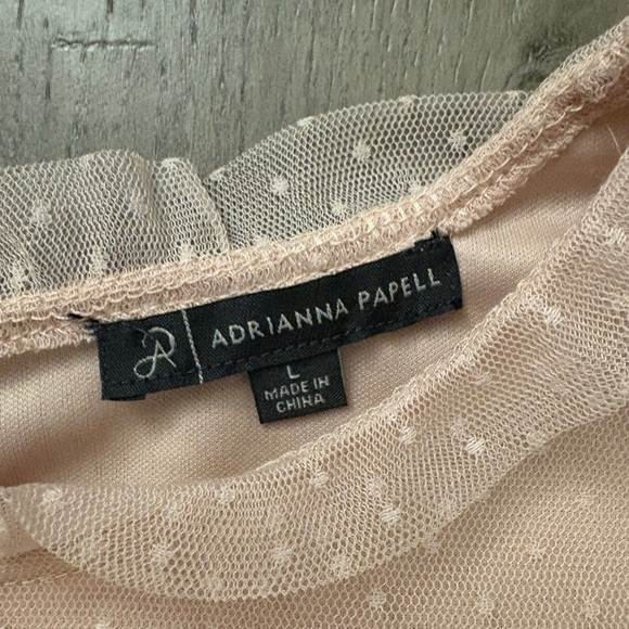 Adrianna Papell Blush Swiss Dot Sleeveless Blouse L – Ruffle Mesh Trim Top - Picture 4 of 9